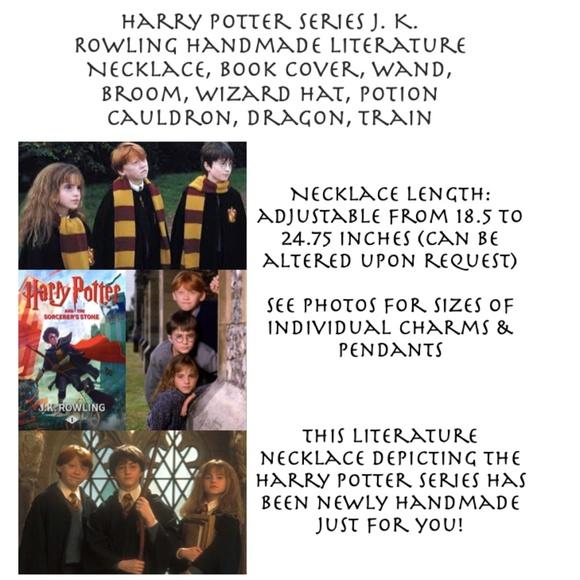 Harry Potter Series J. K. Rowling Handmade Literature Necklace, Book Cover, Wand - Picture 15 of 16